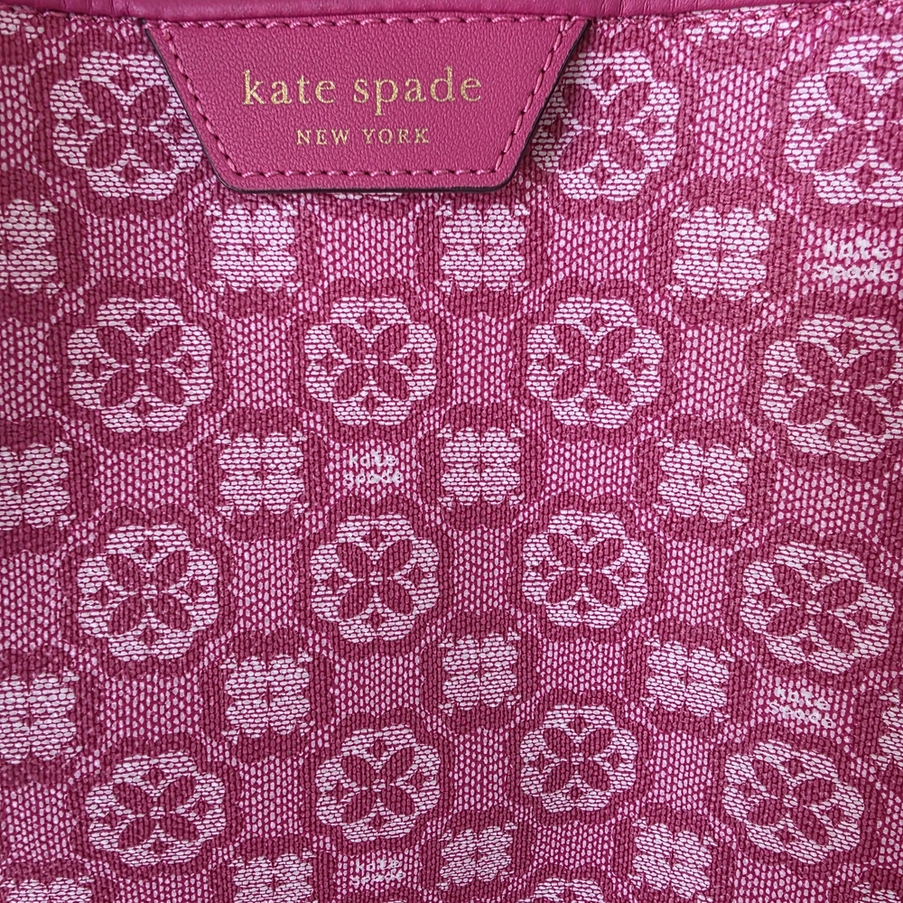 Kate Spade Raspberry Pink Spade Flower Monogram XL Canvas Tote + Pouch- NWOT - Picture 3 of 16